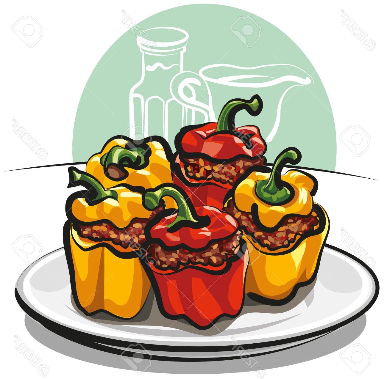 1300x1275 best free stuffed peppers stock vector meat food plate drawing - Food Plate Drawing
