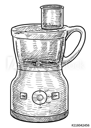 354x500 electric food processor illustration, drawing, engraving, ink - Food Processor Drawing