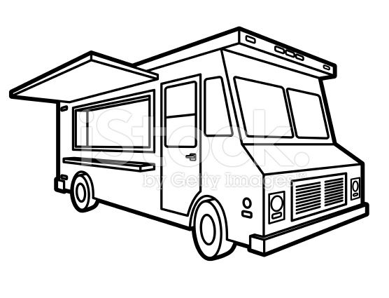 556x425 A Vector Illustration Of A Classic Food Truck, With Side Door Open - Food Truck Drawing