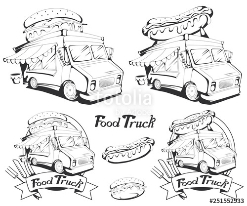 500x417 fast food truck vector set, vector graphic to design stock image - Food Truck Drawing