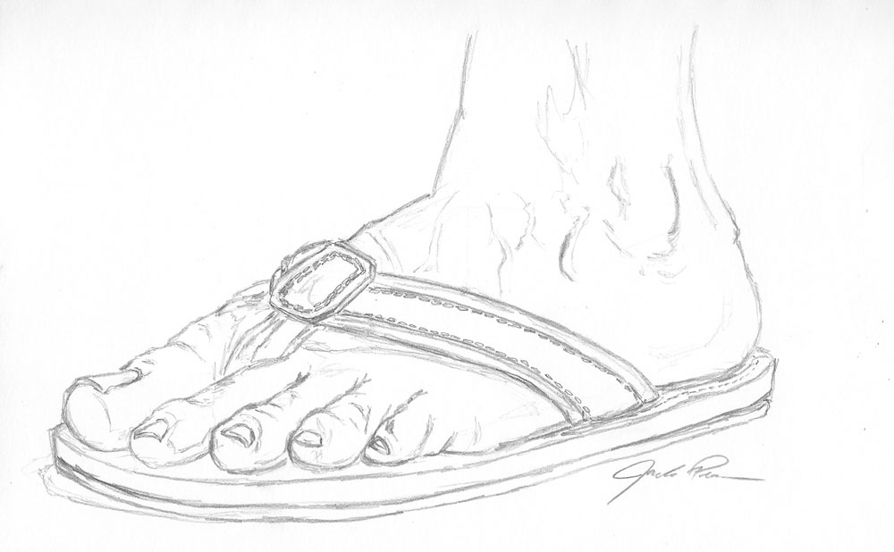 1000x618 Freehand Drawing Of A Foot In Flip Flops Let's Draw People - Foot Line Drawing