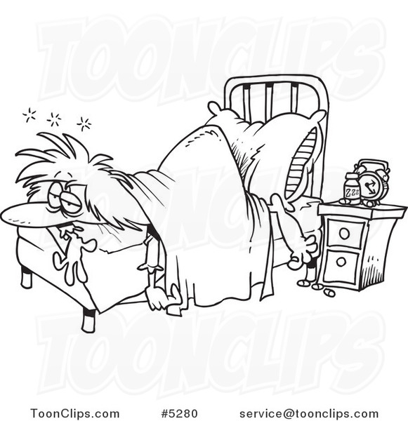 581x600 cartoon black and white line drawing of a restless lady laying - Foot Line Drawing