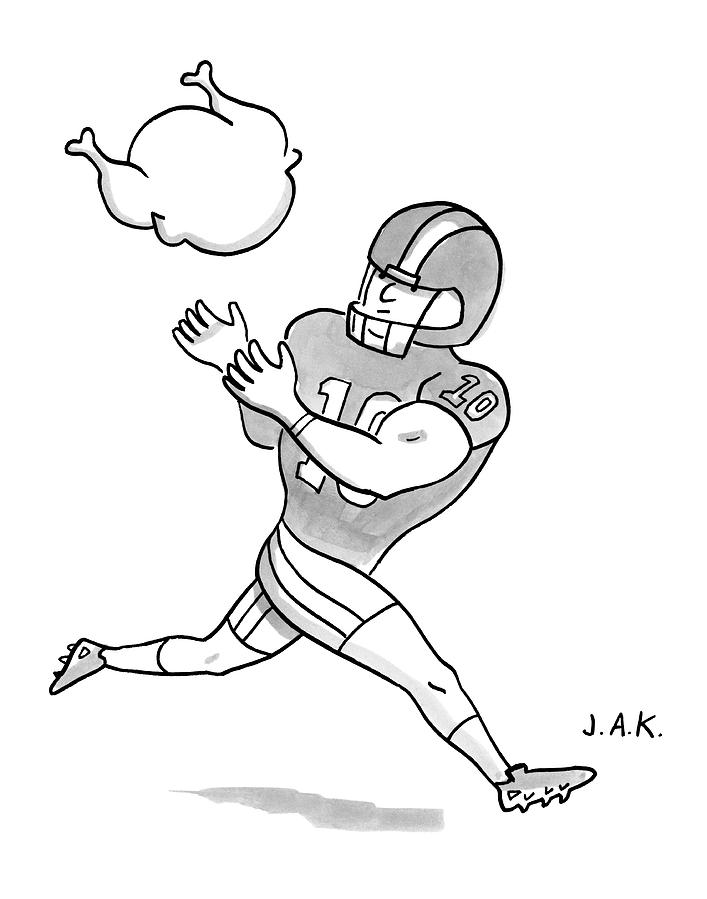 707x899 a football player poises to catch a turkey drawing - Football Drawing