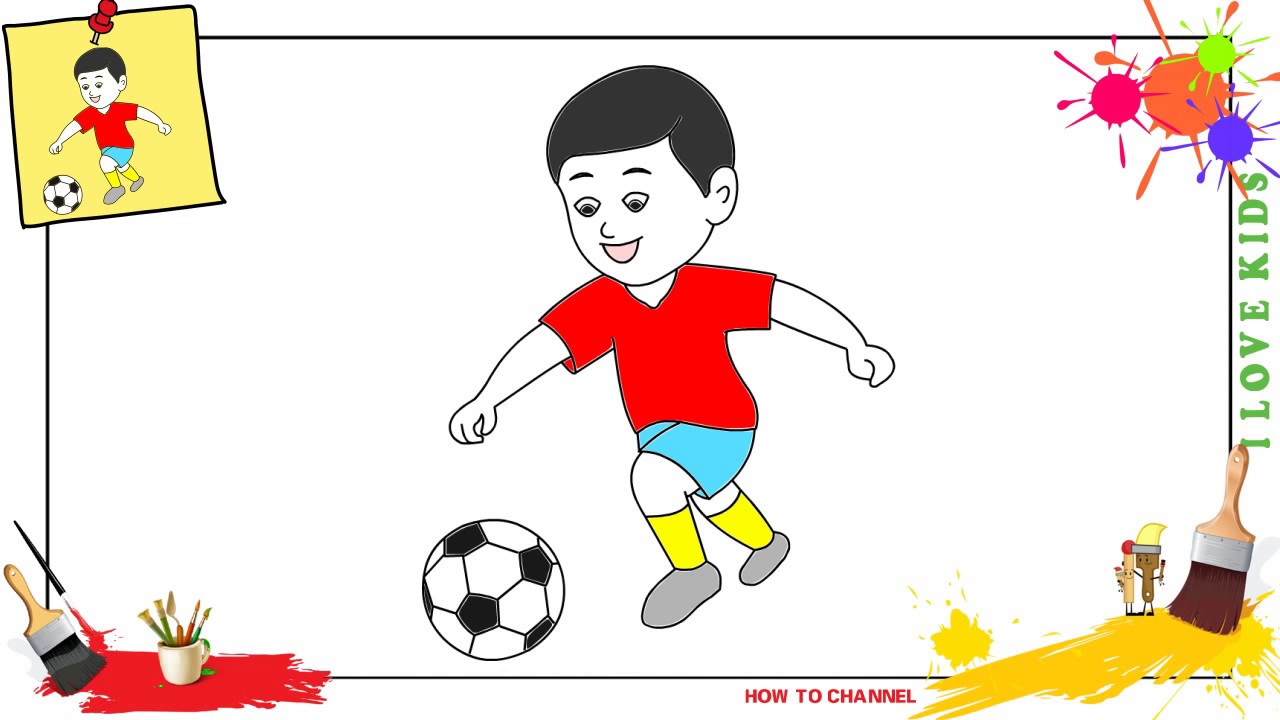 1280x720 how to draw a boy playing soccer easy slowly step - Football Drawing Easy