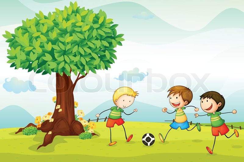 800x533 Kids Playing Football Stock Vector Colourbox - Football Drawing For Kids