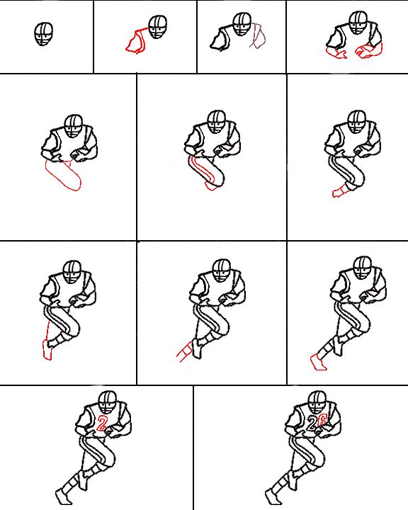 576x720 How To Draw A Cartoon Football Player - Football Drawing Step By Step