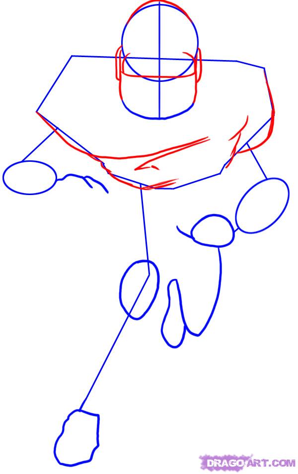 600x955 Draw A Football Player, Step - Football Drawing Step By Step