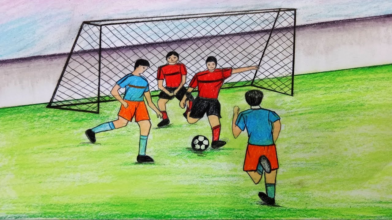 1280x720 How To Draw Scenery Of Playing Football Step - Football Player Drawing Images