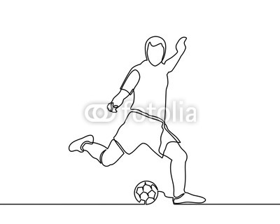 400x320 Continuous Line Drawing Of Running Soccer Football Players - Football Player Line Drawing
