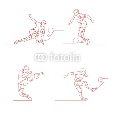 400x400 continuous line drawing set of a football player kicks the ball - Football Player Line Drawing