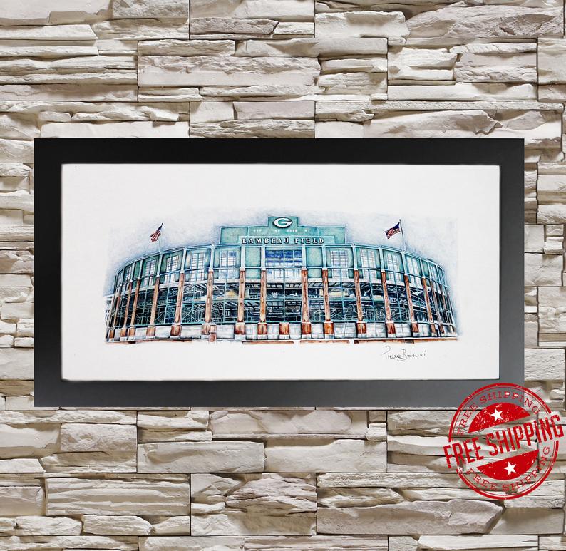794x773 custom drawing any football stadium drawing green bay packers etsy - Football Stadium Drawing
