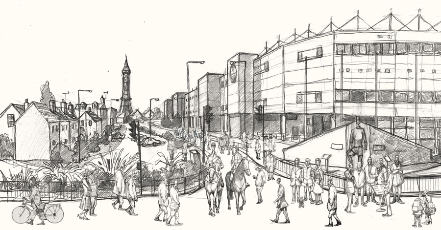 900x471 A Drawing Of Blackpool Football Stadium - Football Stadium Drawing