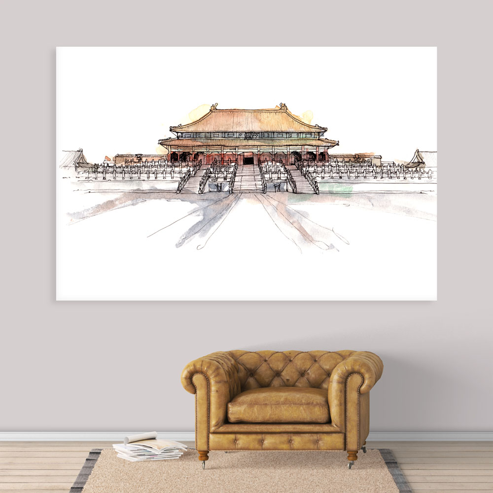 1000x1000 Canvas Painting - Forbidden City Drawing