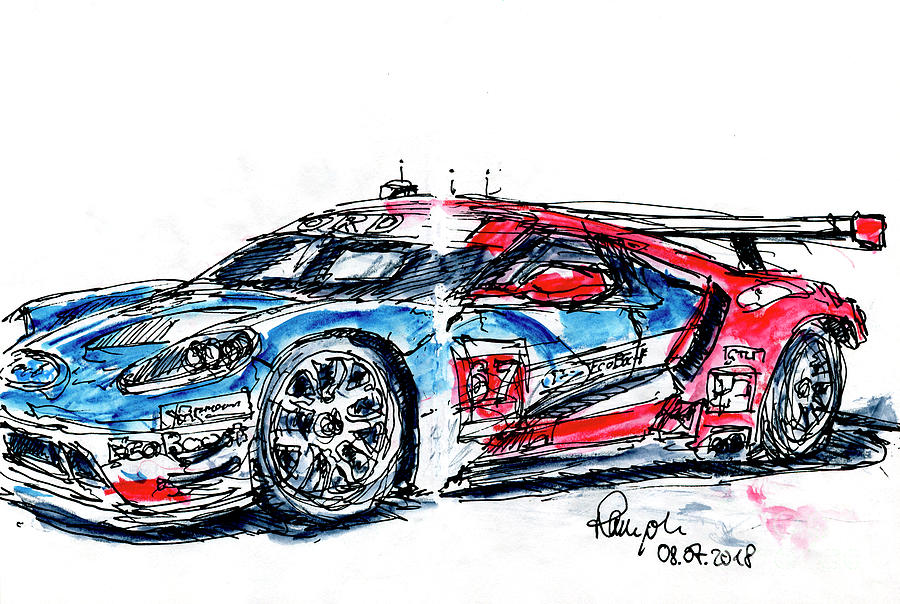 900x604 Chip Ganassi Racing Ford Gt Ink Drawing And Watercolor Drawing - Ford Gt Drawing
