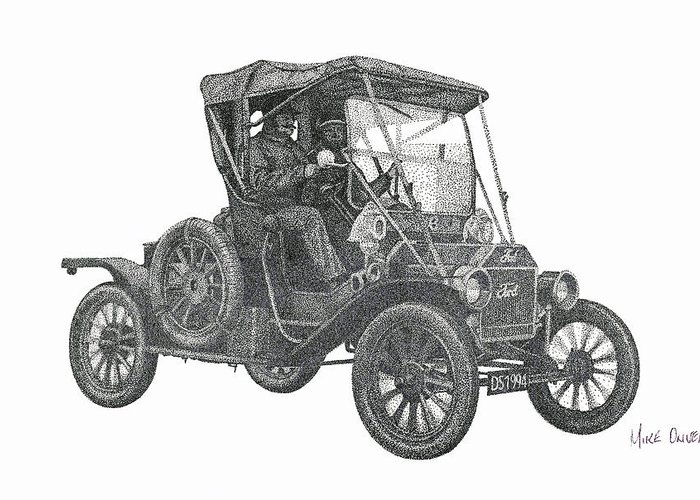 700x500 model t ford pointillism drawing greeting card for sale - Ford Model T Drawing