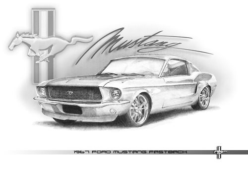 500x353 ford mustang fastback pencil drawing car toons mustang - Ford Mustang Drawing