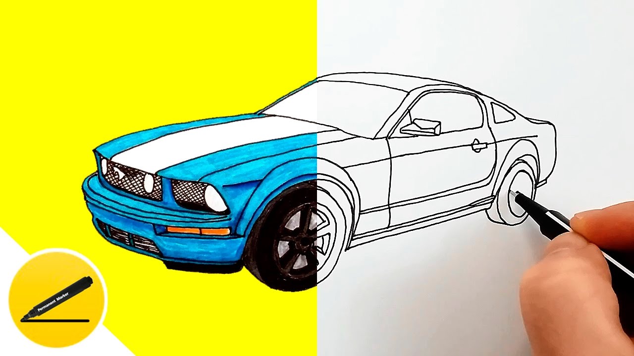 1280x720 How To Draw A Car - Ford Mustang Gt Drawing