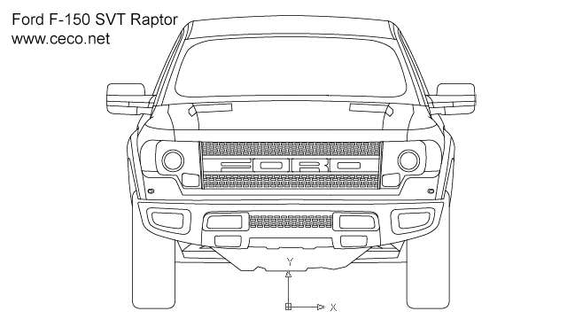 640x360 autocad drawing pick up ford svt raptor front view dwg - Ford Raptor Drawing