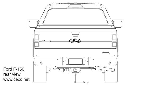 640x360 autocad drawing ford pick up regular cab rear view dwg - Ford Truck Drawings