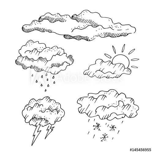 500x500 hand drawn weather forecast icons different clouds set sketch - Forecast Drawing