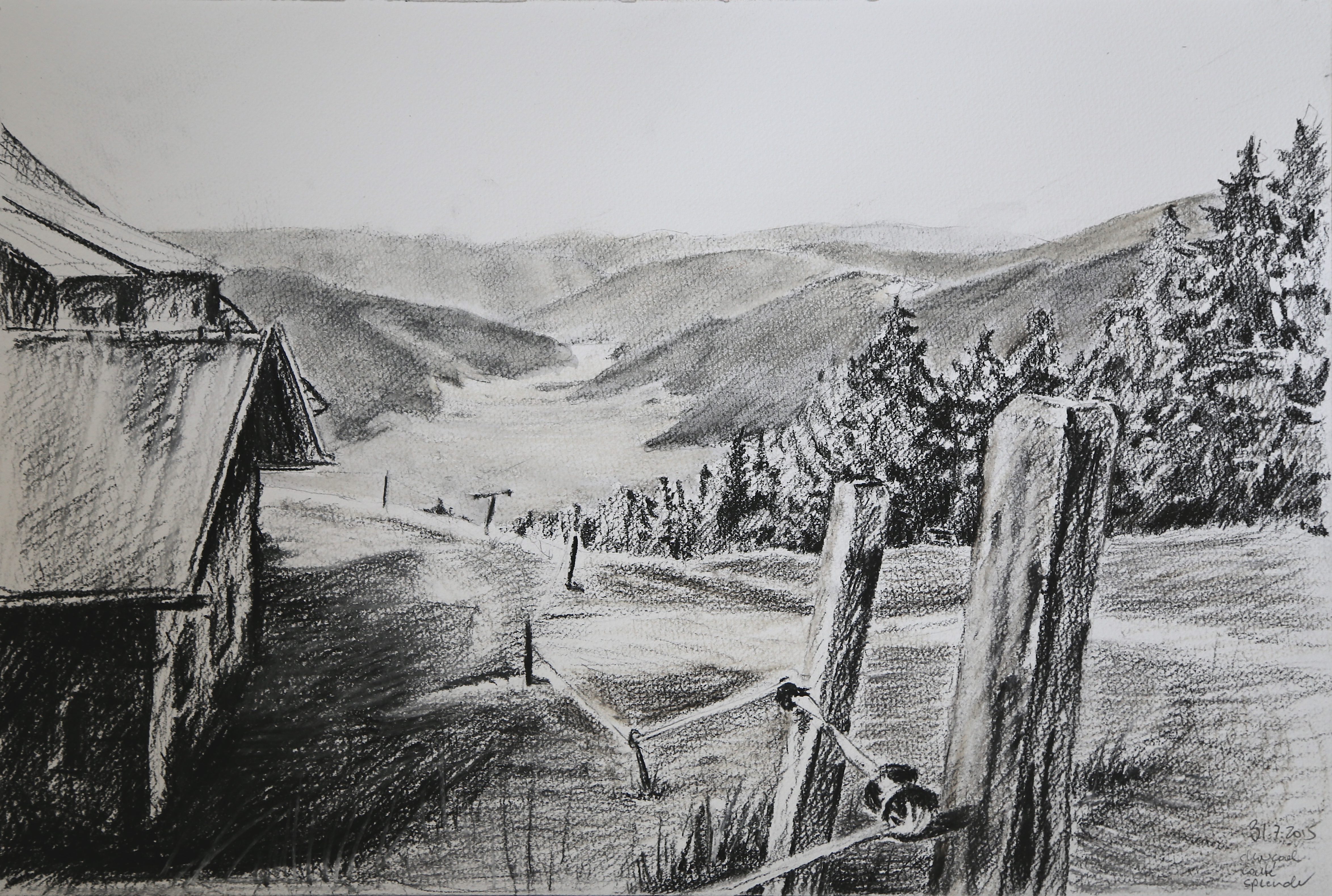 Landscape Drawing With Foreground Middleground And Background