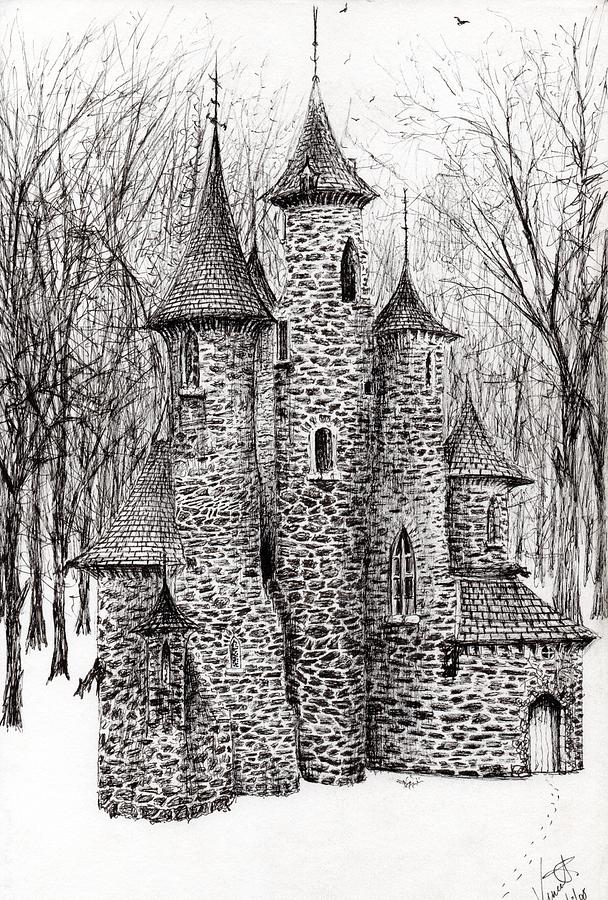608x900 The Castle In The Forest Of Findhorn Drawing - Forest Black And White Drawing