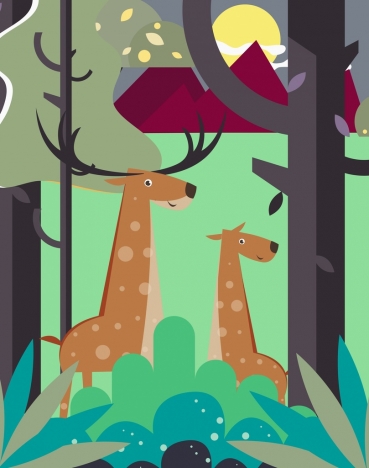 369x468 Wild Life Drawing Reindeer Forest Icons Cartoon Design Vectors - Forest Cartoon Drawing