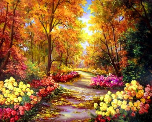 498x399 Canvas Autumn Forest Drawing Painting For Home - Forest Drawing