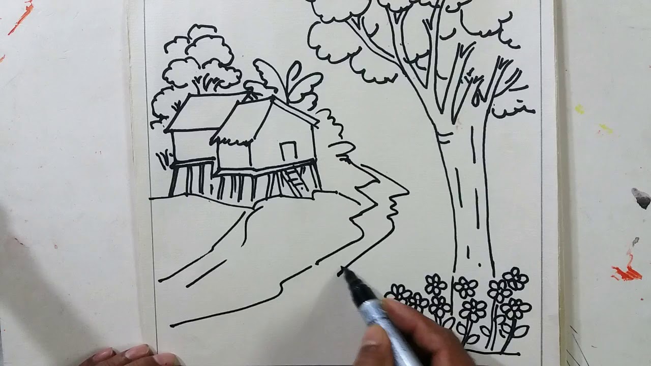 1280x720 How To Draw Scenery Of Forestdraw Forest Scenery Step - Forest Drawing Easy