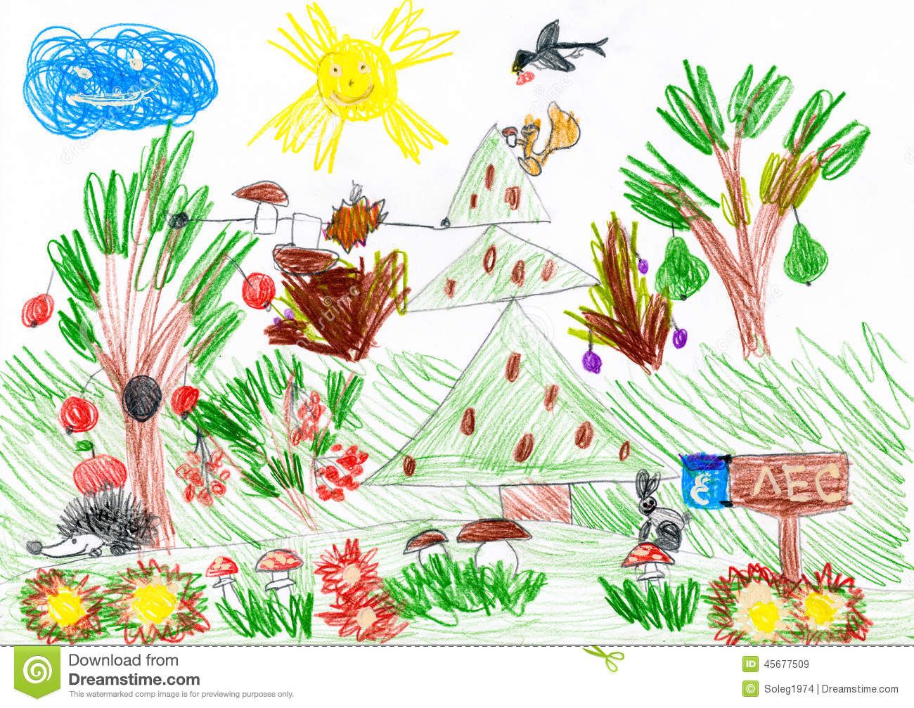 1300x1007 Forest And Wild Animals Child Drawing - Forest Drawing For Kids