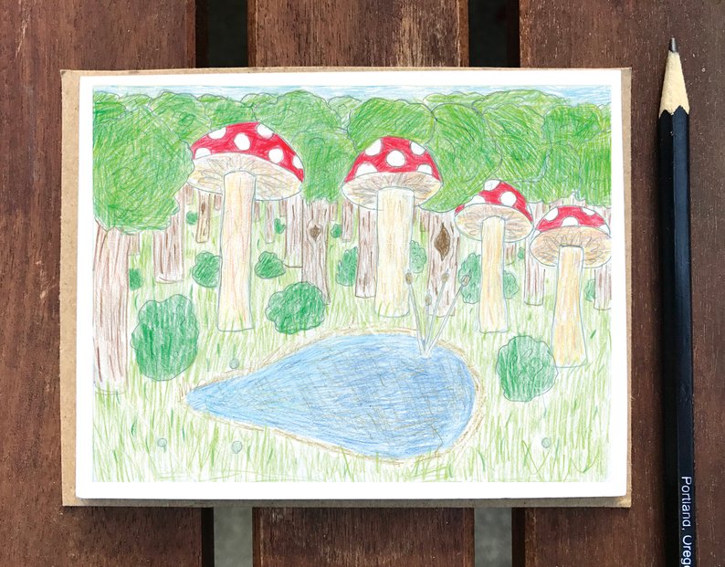 794x621 mushroom card magical mushrooms forest kids art drawing etsy - Forest Drawing For Kids