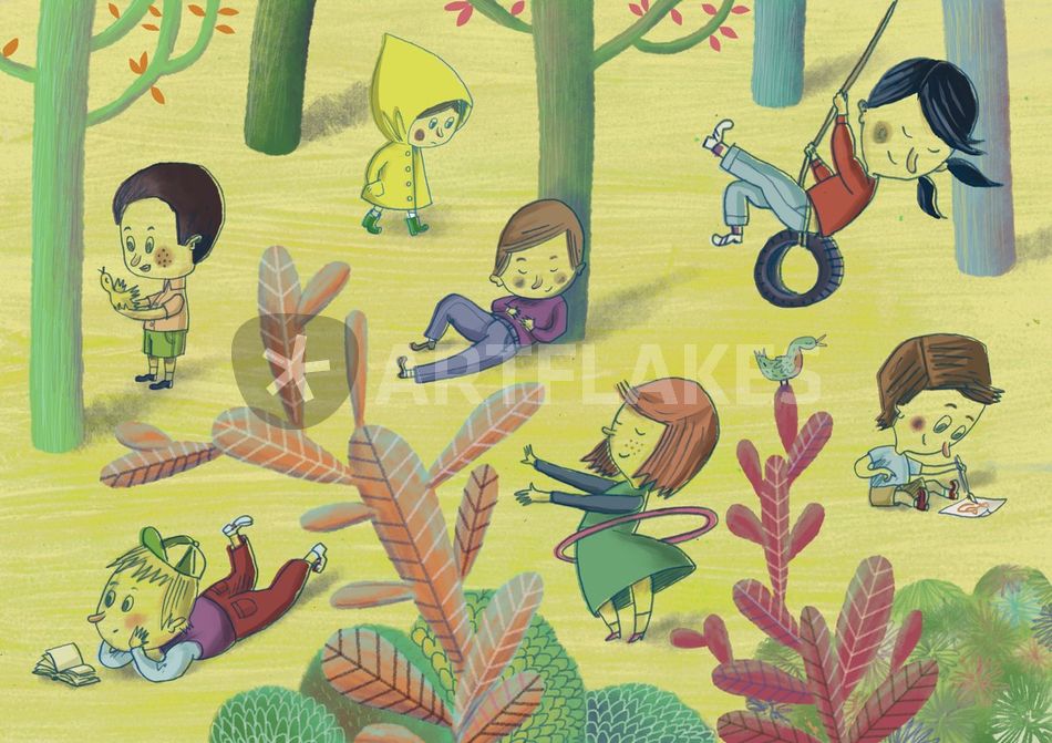 950x671 Children In The Forest Drawing Art Prints And Posters - Forest Drawing For Kids