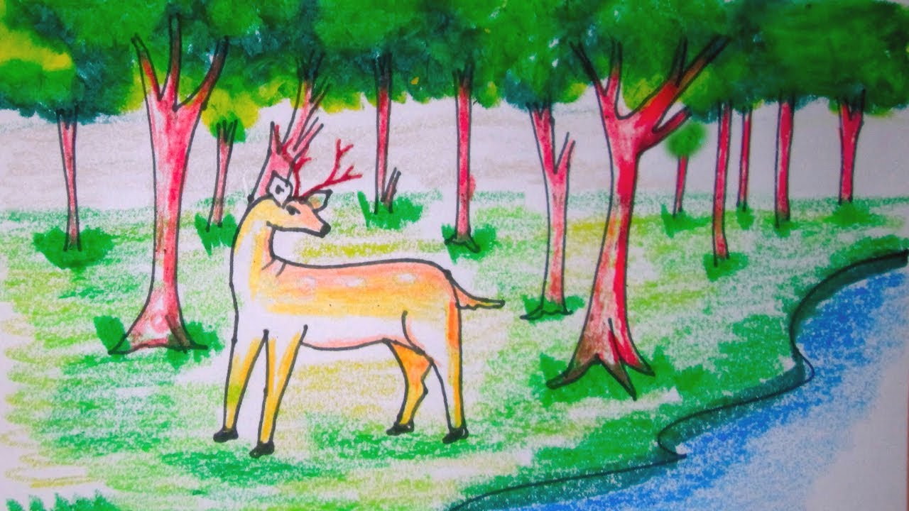1280x720 How To Draw Forest Scenery With Animals - Forest Drawing Images