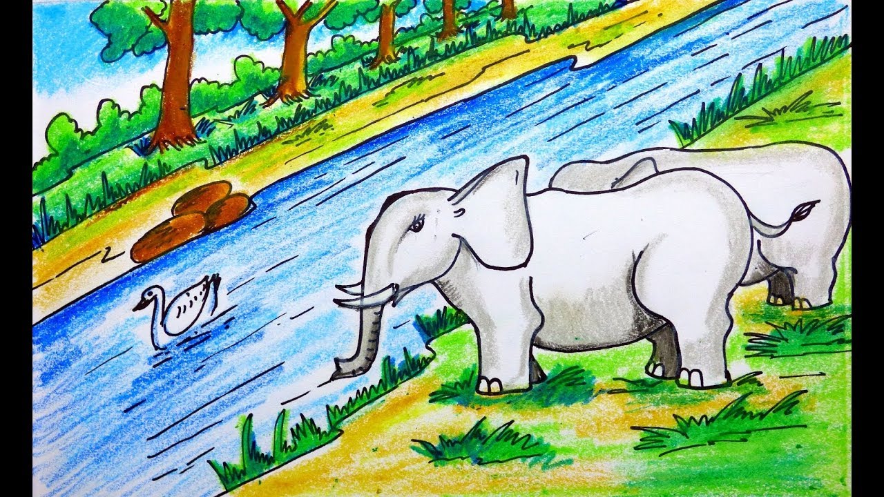 1280x720 how to draw forest scenery with animals forest drawingwith - Forest Drawing Pictures