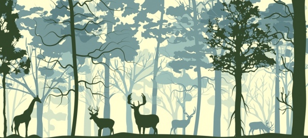 600x270 Wild Nature Drawing Forest Animals Icons Silhouette Design Free - Forest Drawing Pictures