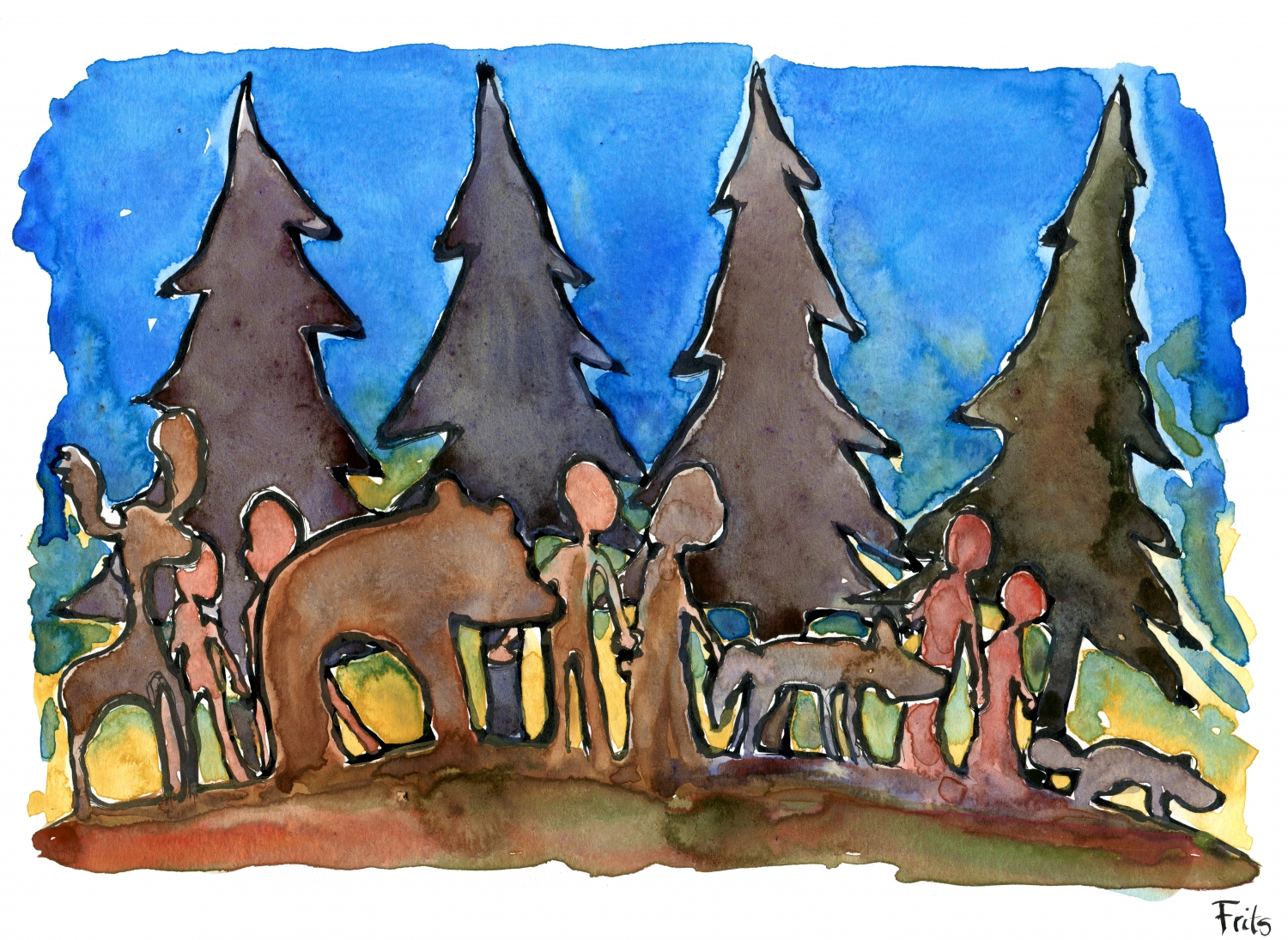 1500x1095 North Forest People Animals The Hiking Artist Project - Forest Drawing With Animals