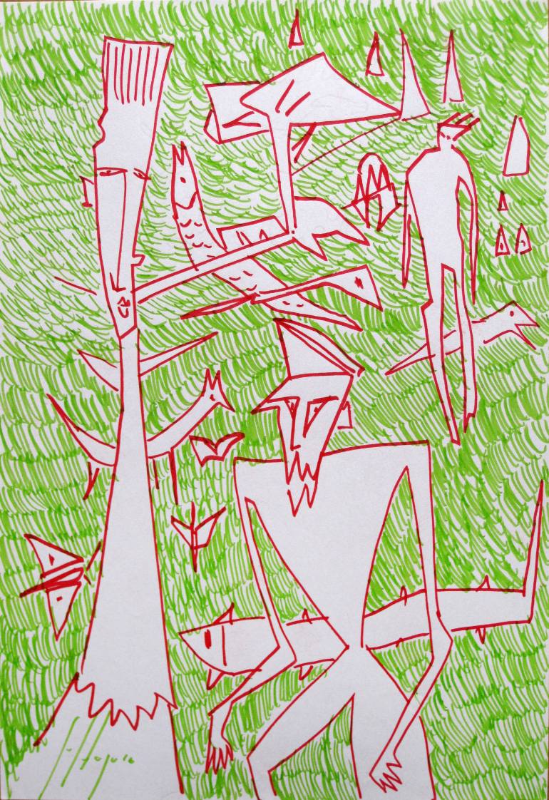 770x1122 Three Characters And Animals Of The Forest Drawing - Forest Drawing With Animals