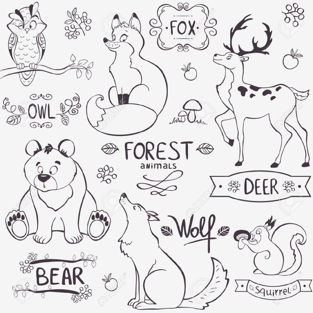 1024x1024 Drawn Animal Forest - Forest Drawing With Animals