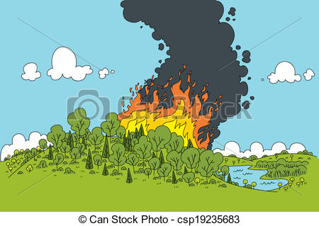 450x319 forest fire a cartoon fire rages in a green forest - Forest Fire Drawing
