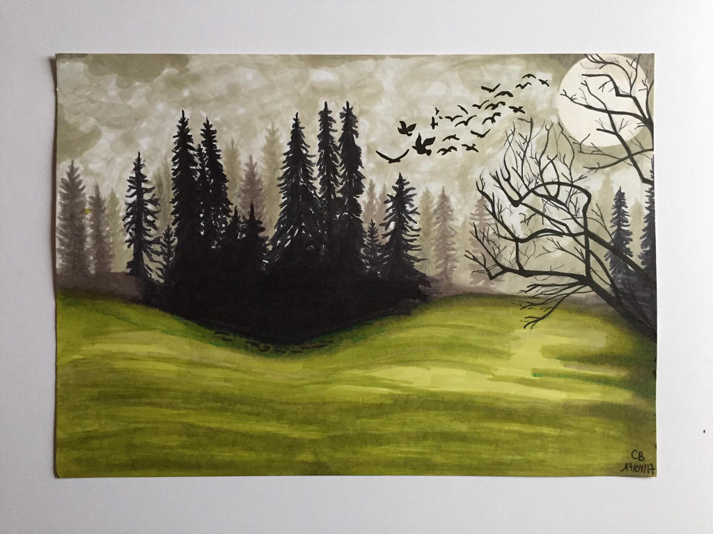 1024x768 Forest Landscape Drawing - Forest Landscape Drawing