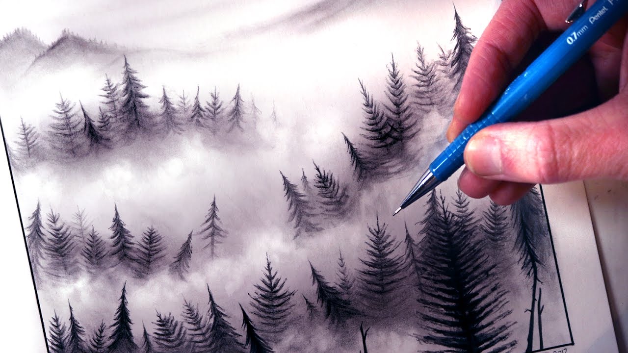 1280x720 how to draw a misty forest landscape - Forest Landscape Drawing