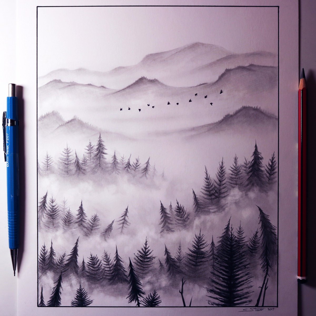 1200x1200 christopher straver on twitter here's my drawing of a misty - Forest Landscape Drawing