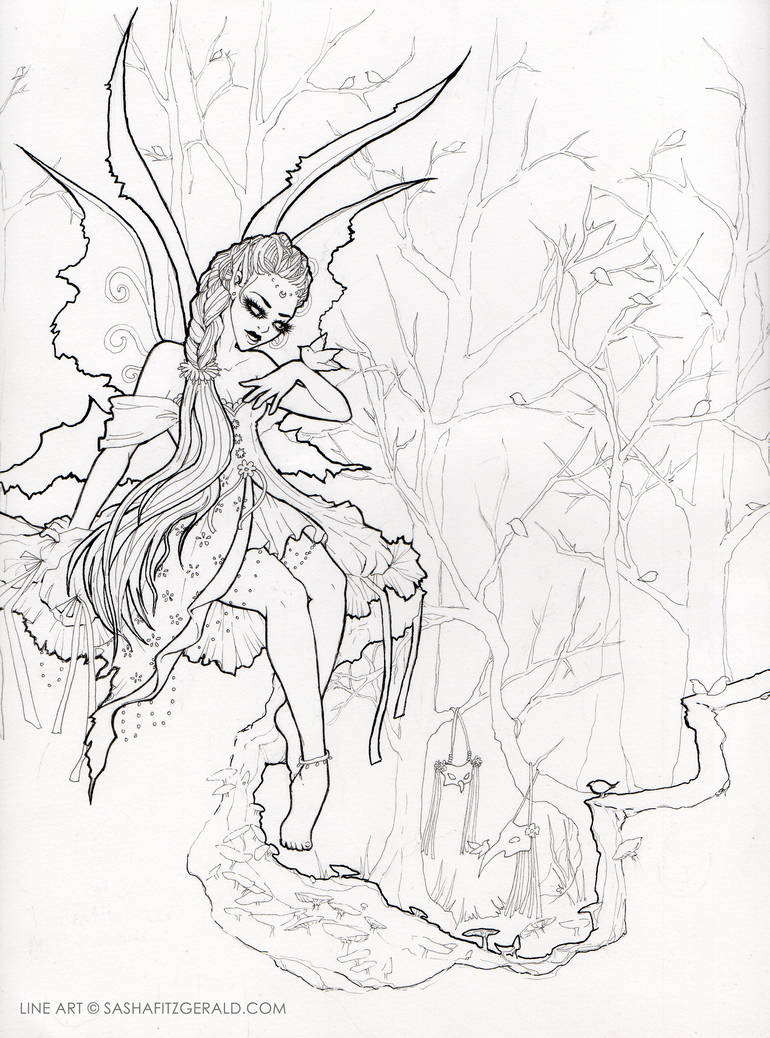 770x1038 Fairy In The Forest Line Art - Forest Line Drawing