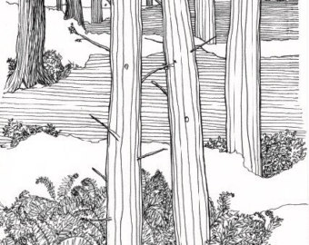 340x270 Wall Art Black And White Artmirkwood Tolkien Forest Etsy - Forest Line Drawing