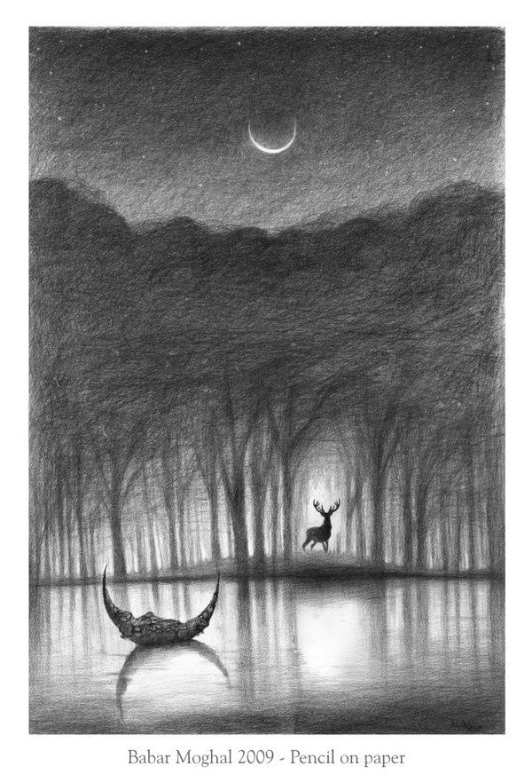 600x881 Forest Lake Art - Forest Pencil Drawing