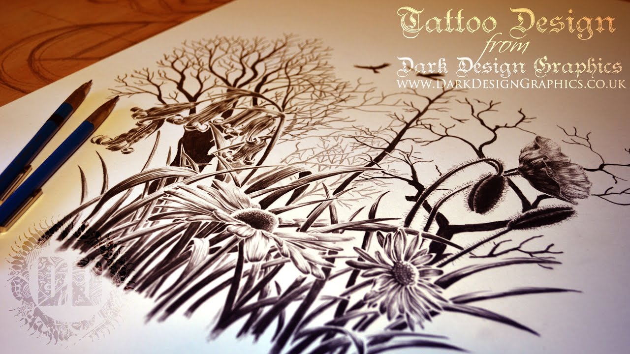 1280x720 Silhouette Forest Tattoo Design - Forest Tattoo Drawing
