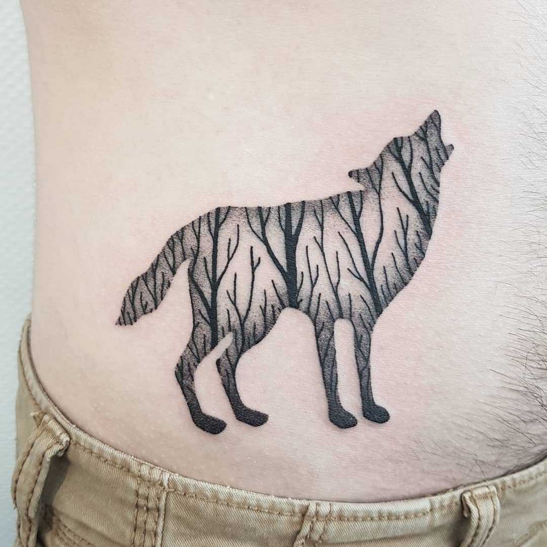 1080x1080 double exposure wolf and forest tattoo - Forest Tattoo Drawing