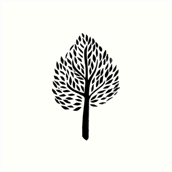 550x550 Linocut Tree Woodland Minimal Black And White Forest Trees Art - Forest Trees Drawing