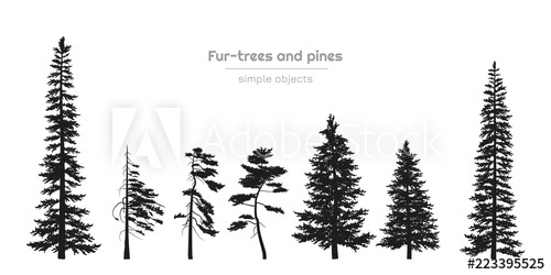 500x250 Black Silhouettes Of Fur Trees And Pines Forest Landscape - Forest Trees Drawing