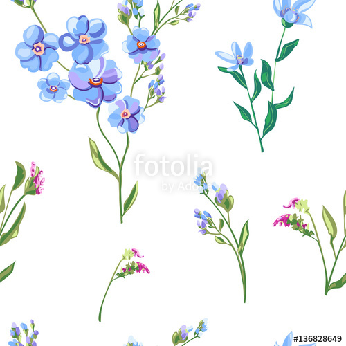 500x500 Vector Floral Seamless Pattern With Blue Flowers And Buds, Forget - Forget Me Not Drawing